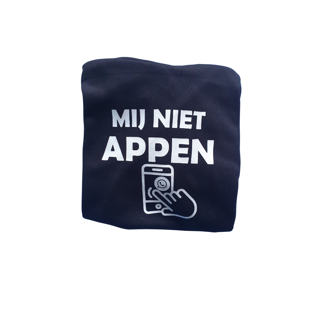 De heren hoodie mij niet appen is een leuk statement.